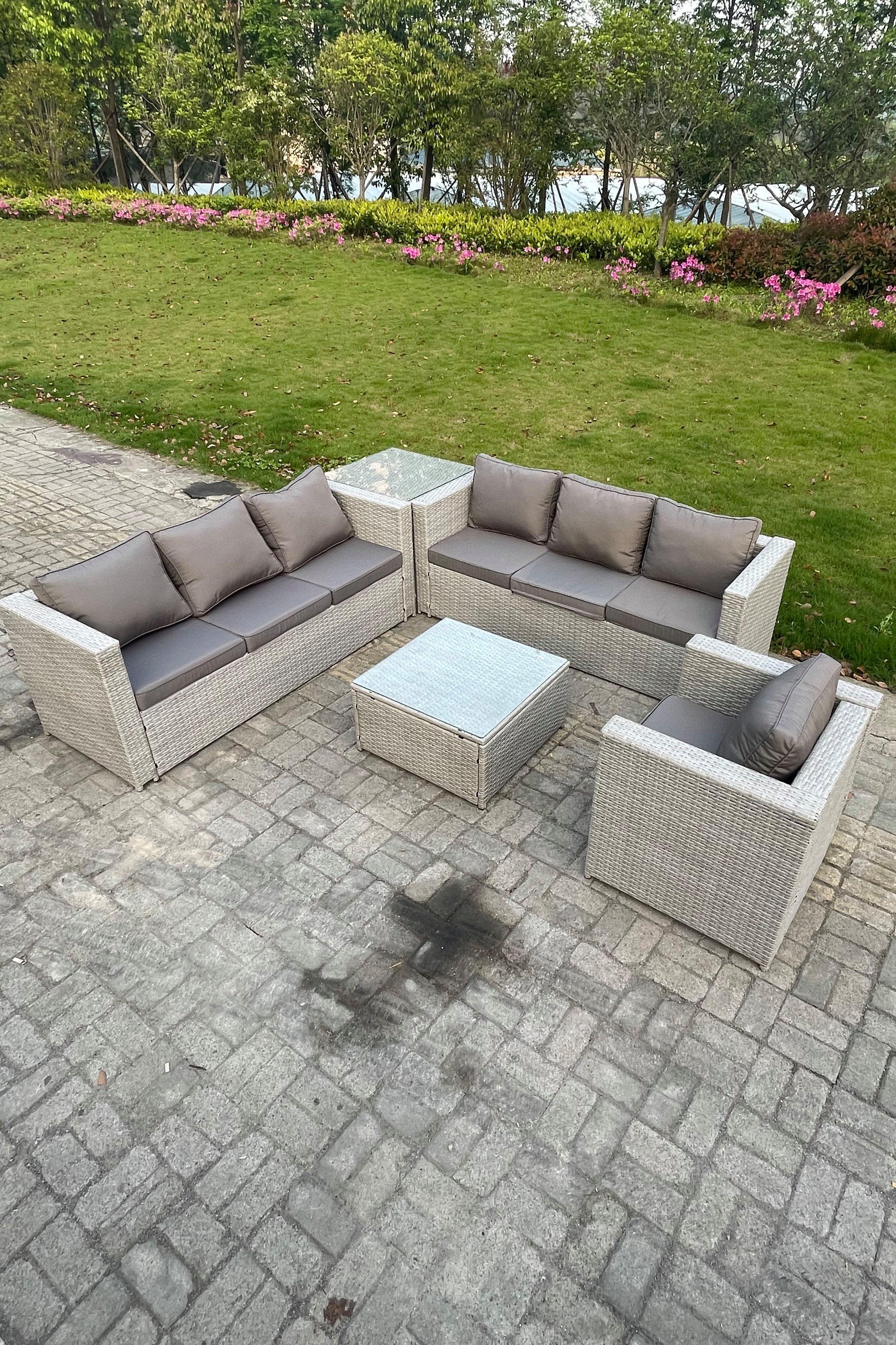 Light Grey Rattan Garden Outdoor Lounge Sofa Set Chair Sofa Side Table